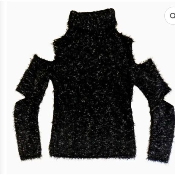 Jonathan Simkhai Women's Black Cold Shoulder Fuzzy Turtleneck Sweater L - Picture 2 of 9